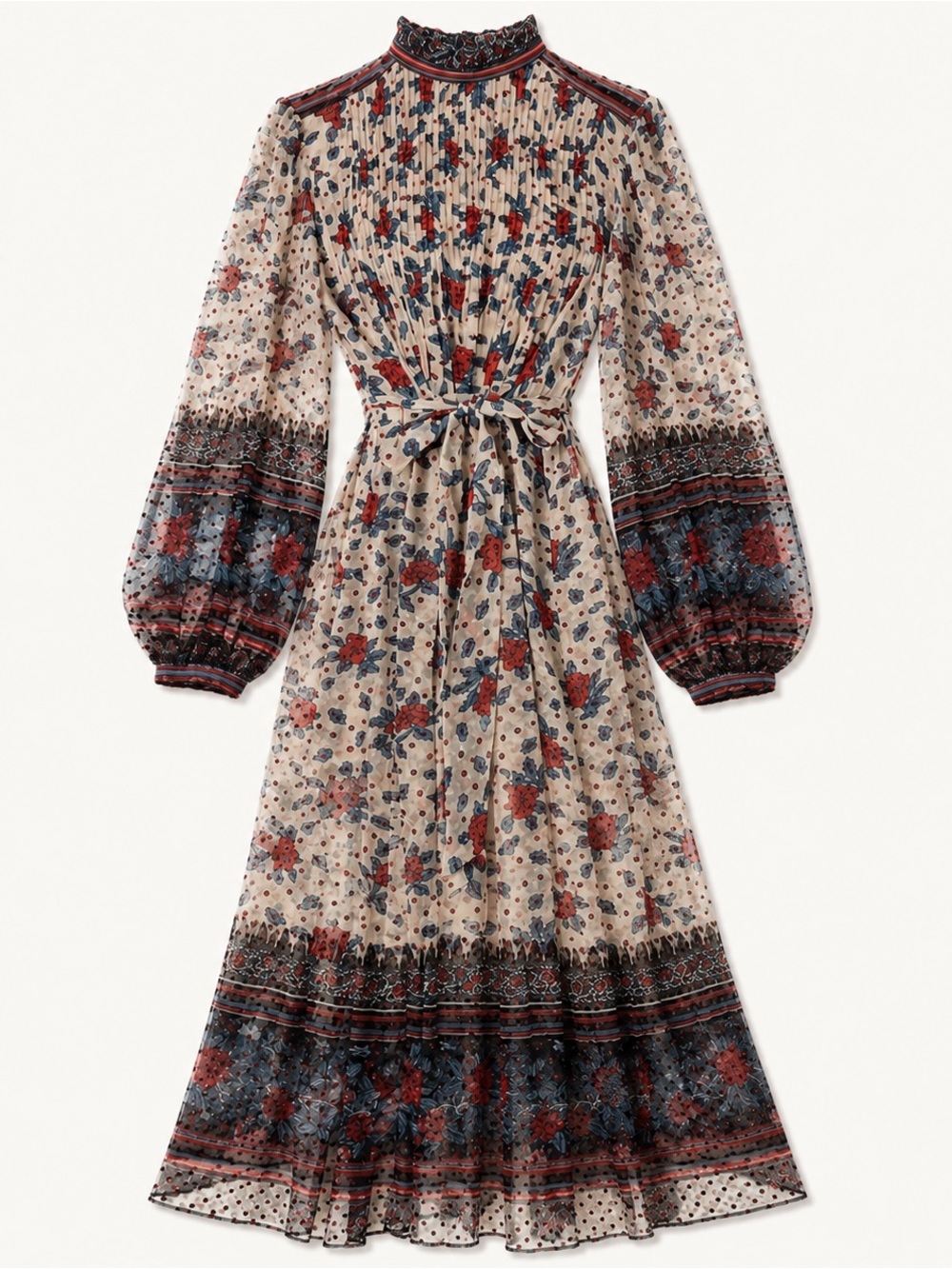 Ulla Johnson Silk Floral Pleated Midi Dress | Boho Romantic Long Sleeve | Size 2